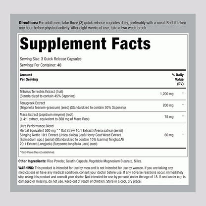 Fitness Labs Tribulus Terrestris for Men | 120 Capsules | 7-Herb Blend with Fenugreek and Maca Extract | Non GMO & Gluten Free
