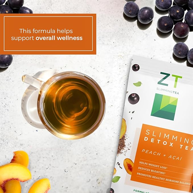 Dr. Zisman ZT Slimming - Peach and Acai Herbal Tea Blend with Ashwagandha, Rooibos and Acai - 28 Day Wellness Blend (28 Tea Bags)