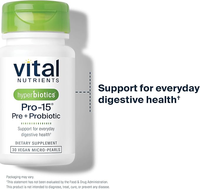 Hyperbiotics Vital Nutrients Pro-15 Prebiotics + Probiotics for Women and Men | 15 Science Backed Strains | Supports Occasional Constipation, Diarrhea, Gas & Bloating | 30 Vegan Time Release Pearls