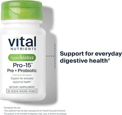 Hyperbiotics Vital Nutrients Pro-15 Prebiotics + Probiotics for Women and Men | 15 Science Backed Strains | Supports Occasional Constipation, Diarrhea, Gas & Bloating | 30 Vegan Time Release Pearls