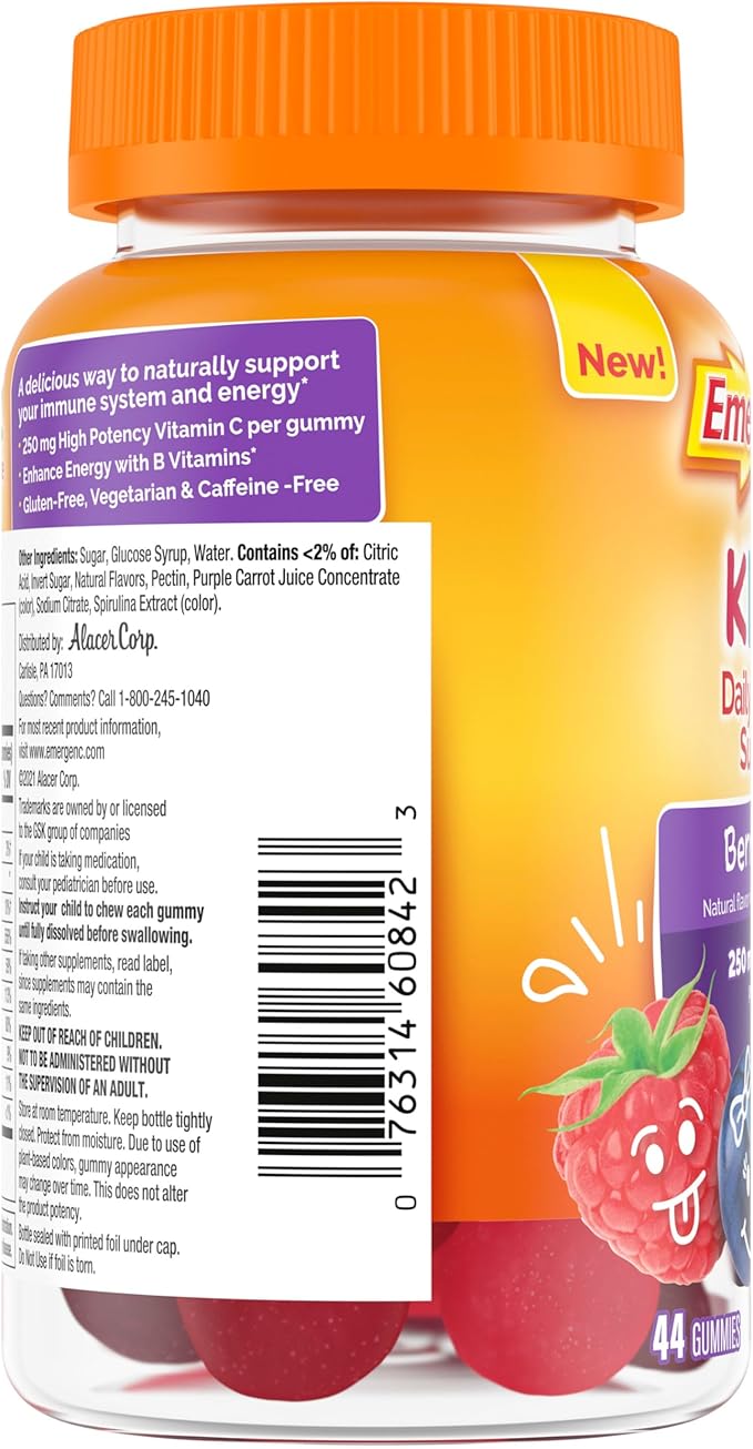 Emergen-C Kidz Daily Immune Support Dietary Supplements, Flavored Gummies with Vitamin C and B Vitamins for Immune Support, Berry Bash - 44 Count