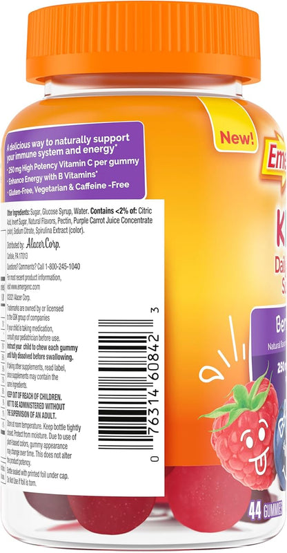 Emergen-C Kidz Daily Immune Support Dietary Supplements, Flavored Gummies with Vitamin C and B Vitamins for Immune Support, Berry Bash - 44 Count