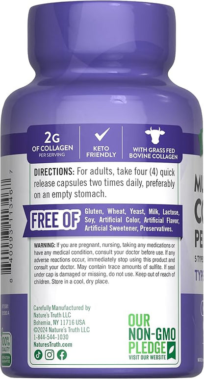 Nature's Truth Multi Collagen Peptides Capsules | Types I, II, III, V, X | 2000 mg | 90 Count | Keto Friendly | Non-GMO and Gluten Free Supplement