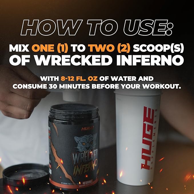 Wrecked Inferno - Thermogenic Pre Workout For Men & Women, Increase Energy, Boost Thermogenesis & Metabolism, Enhance Exercise Performance - Contains L-Citrulline, L-Carnitine, Beta-Alanine & More