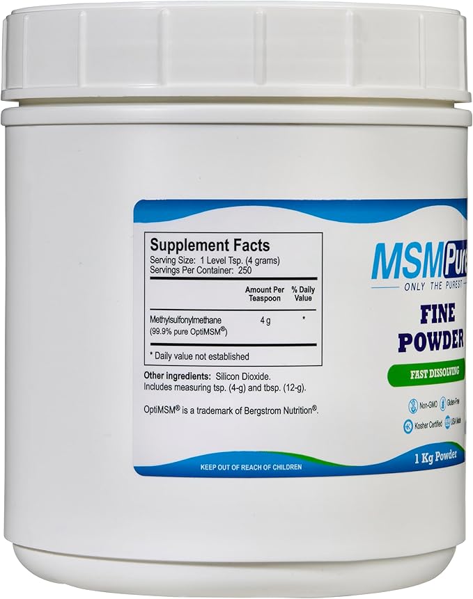 KALA HEALTH MSMPure Fine MSM Powder Crystals – Organic Sulfur for Joint Flexibility, Skin Appearance, and Hair & Nail Support – 2.2 lb, USA Made, Distilled Flakes