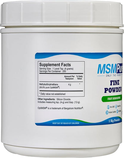 KALA HEALTH MSMPure Fine MSM Powder Crystals – Organic Sulfur for Joint Flexibility, Skin Appearance, and Hair & Nail Support – 2.2 lb, USA Made, Distilled Flakes