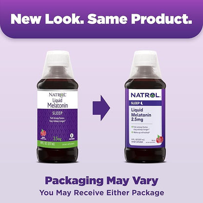 Natrol Liquid Melatonin 2.5 mg, Adult Melatonin Supplement to Fall Asleep Faster and Stay Asleep Longer, Wake Up Refreshed, 8 FL OZ Berry-Flavored Liquid, Up to a 23 Day Supply