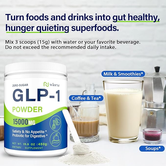 GLP-1, GLP-1 Supplement for Women & Men, Natural GLP1 Powder with Akkermansia Probiotic, High Fiber for GLP-1 Support, Digestive & Gut, Metabolism, Energy, 10x Upgrade GLP-1 Levels, 0 Sugar