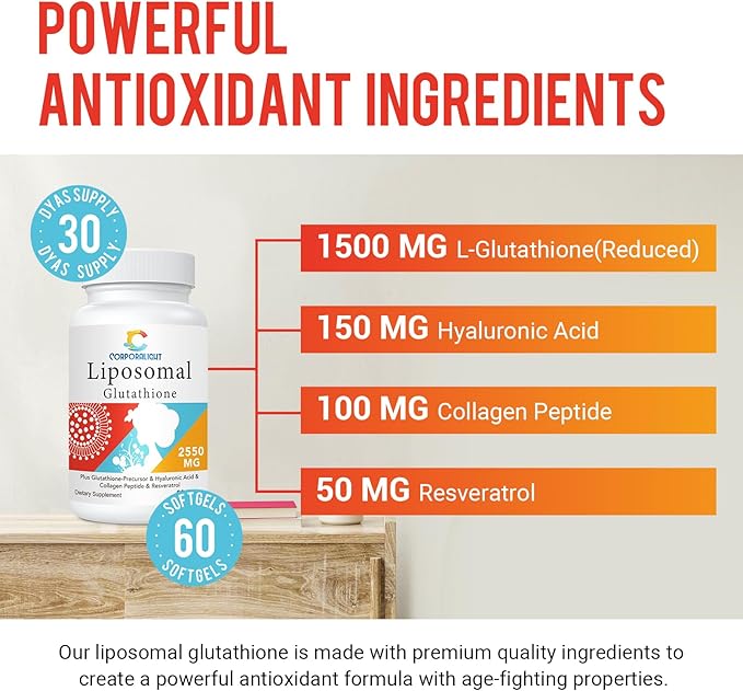 Liposomal Glutathione Softgels, Enhanced Absorption - Liposomal Delivery, Active Form L-Glutathione, Made in USA, Rich in Antioxidant Formula, Gluten Free, 120 Softgels