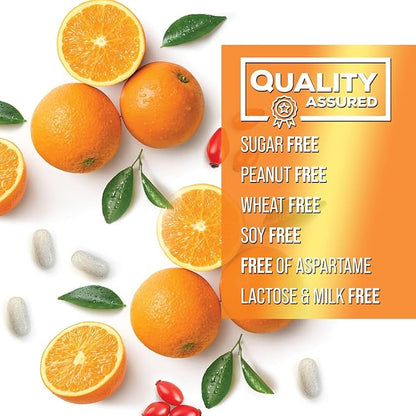 Vitamin C 1000mg Supplement - Extra Strength Chewable Immune Support Vitamin C Dietary Supplement with Rose HIPS, Nature's VitaminC Antioxidant Support, Natural, Vegan, Orange Flavor - 120 Tablets