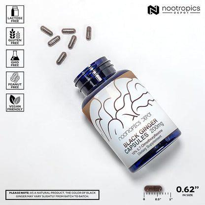 Nootropics Depot Black Ginger Extract Capsules | 10% 5,7-dimethoxyflavone | 180 Count