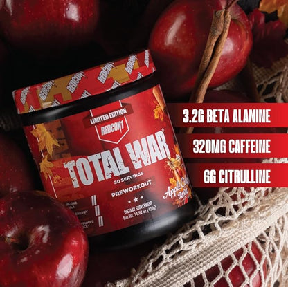 REDCON1 Total War Pre Workout Powder, Apple Cider - Beta Alanine + Citrulline Malate Keto Friendly Preworkout for Men & Women with 320mg of Caffeine - Fast Acting (30 Servings)
