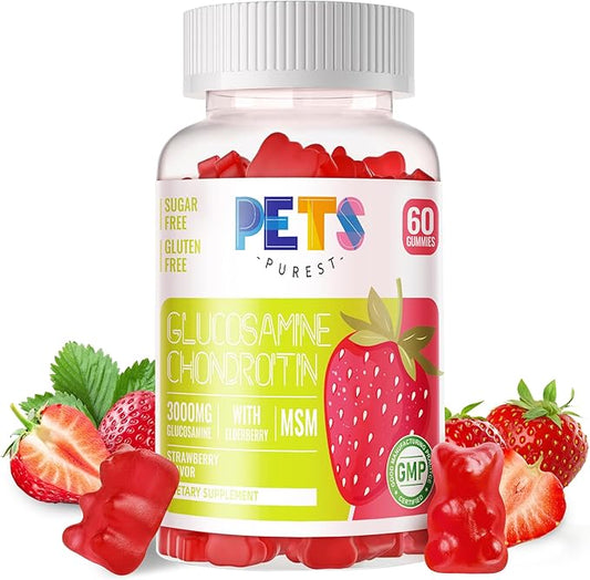 Glucosamine Chondroitin Gummies with MSM & Elderberry Extra Strength - Joint Support, Antioxidant Immune Support Supplement for Adults, Men & Women.Strawberry