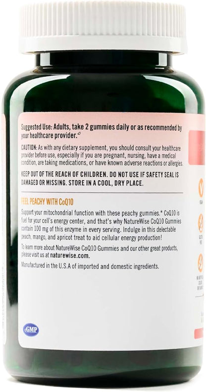 NatureWise CoQ10 Gummies 100mg - Peach Mango Flavor - Supplement for Heart Health & Antioxidant Activity - Pectin-Based, Vegan, Soy and Gluten Free, Non-GMO - 90 Count[45-Day Supply]