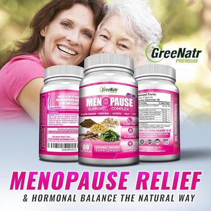 Herbal Menopause Support Complex for Hot Flashes, Night Sweats & Mood Swings Relief. Promotes Balanced Hormone Levels - Black Cohosh, Dong Quai, Licorice Root & Kelp Leaves (12 Bottles)