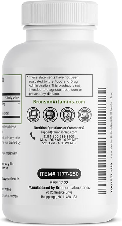Bronson Maca Root Lepidium Meyenii Non-GMO, 250 Vegetarian Capsules