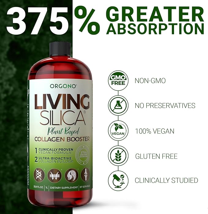 Orgono Living Silica Plant-Based Collagen Booster | Horsetail Extract & Rosemary | Supports Collagen & Elastin for Joint & Bone Health, Glowing Skin, Strong Hair & Nails | 33.85 Fl Oz
