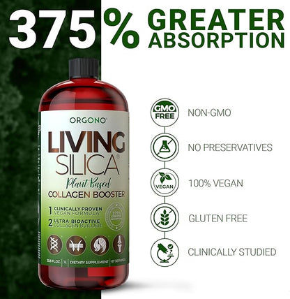 Orgono Living Silica Plant-Based Collagen Booster | Horsetail Extract & Rosemary | Supports Collagen & Elastin for Joint & Bone Health, Glowing Skin, Strong Hair & Nails | 33.85 Fl Oz