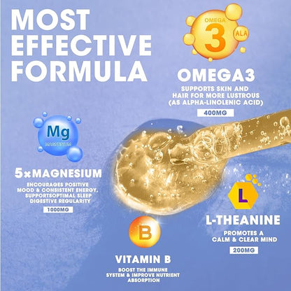 (2 Pack) Magnesium Glycinate Liquid Drop with Citrate, Oxide and Taurate, Calm Magnesium with Omega3, L-Theanine, D3, B6, B12 for Calm, Sleep, Leg Cramps, Muscles, Energy, Sugar-Free Blueberry Flavor