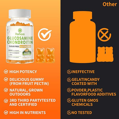 Glucosamine Chondroitin Gummies with MSM & Elderberry Extra Strength - Joint Support, Antioxidant Immune Support Supplement for Adults, Men & Women.Orange-2pack