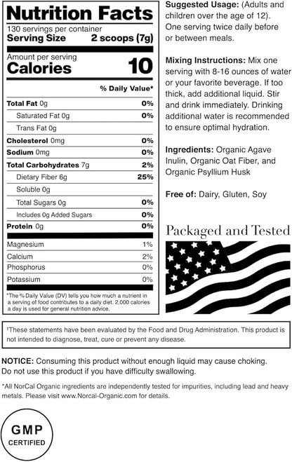 Norcal Organic Fiber - 2lbs | Prebiotics & Psyllium Husk Blend | Gluten-Free, Non-GMO, Soluble & Insoluble Fiber Supplement