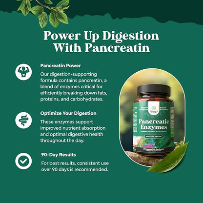 Natures Craft Pancreatin Digestive Enzymes for Digestive Health - Pancreatic Enzymes for Humans with Fat Carb and Protein Women and Men - Protease Amylase & Lipase Digestion -120ct