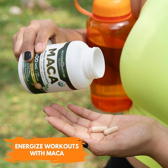 Mother Nature USDA Organic Maca Root Black + Red + Yellow Capsules Peruvian Maca for Men & Women 1600mg, Vegan Pills, Supports Mood, Hormonal Balance Reproduction & Energy (90ct)