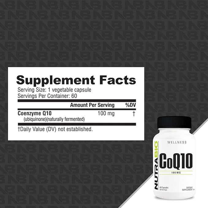 NutraBio CoQ10 Dietary Supplement, Healthy Heart Function & Cellular Energy Production, 100mg - 60 Capsules