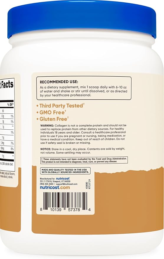 Nutricost Collagen Peptides Powder (Chocolate Peanut Butter Flavored) 1 LB - Grass-Fed Collagen Hydrolysate, Gluten-Free