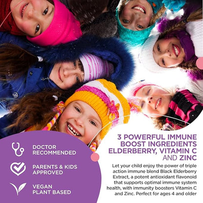 Kids Vitamins, Elderberry Gummies for Kids, Kids Zinc Supplements & Kids Vitamin C: Kids Immune Support Vitamins, Bone, Brain, Lung, Skin | Kids Elderberry Gummies Vegan, Gluten Free, Non-GMO (2)