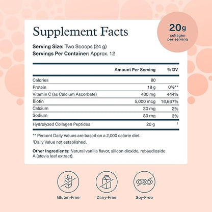 Youtheory Collagen Powder - Premium Collagen Supplement with Vitamin C & Biotin - for Healthy Hair, Nails, Skin & Joints* - Hydrolyzed & Highly Absorbable - Dairy, Soy & Gluten Free - Vanilla - 10 oz