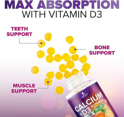Chewable Calcium Supplements for Women & Men - Sugar Free Calcium with 400 IU Vitamin D3 Gummy for Bone, Teeth, & Immune Health Support - Non-GMO, Berry Flavored, Daily Vitamins Chews - 120 Gummies