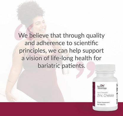Bariatric Advantage Non Chewable Zinc Chelate, Highly Absorbable 20 mg Zinc Arginine and Zinc Glycine Tablets for Bariatric Surgery Patients - 180 Tablets