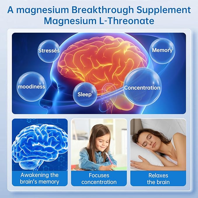 Magnesium L-Threonate, Magnesium Breakthrough, Brain Supplements for Memory and Focus, Sleep and Cognitive Support for Kids & Adults (90 Capsules)