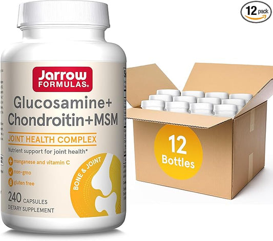 Jarrow Formulas Glucosamine + Chondroitin + MSM Capsules, Joint Support Supplement with Vitamin C and Manganese, 240 Capsules, 60 Day Supply, Pack of 12