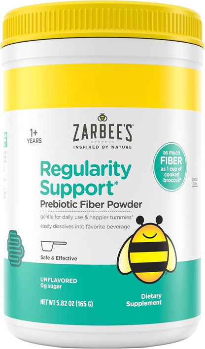 Zarbee's Children's Regularity Support* Prebiotic Fiber Powder, Flavorless Fiber Powder for Kids to Help Reduce Occasional Constipation*, Daily Fiber Supplement for Toddlers, 5.82 oz