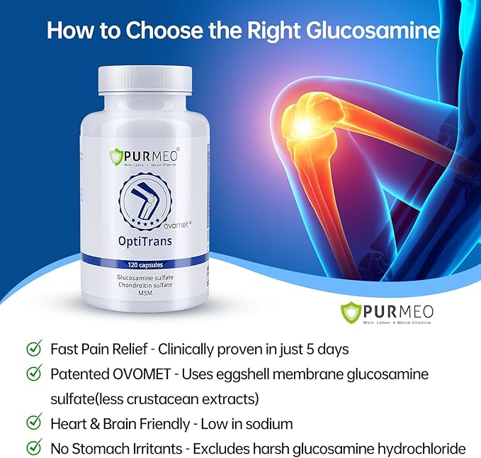 Low-Purine OVOMET Eggshell Membrane Glucosamine Chondroitin Sulfate MSM Boswellia Joint Supplement - Supports Mobility Comfort Strength Flexibility & Bone - Made in Germany - 60 Days Supply