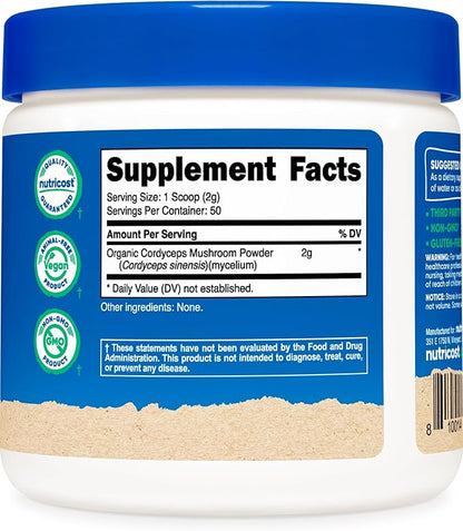 Nutricost Organic Cordyceps Powder 100 Grams - USDA Certified Organic, Non-GMO, Gluten Free