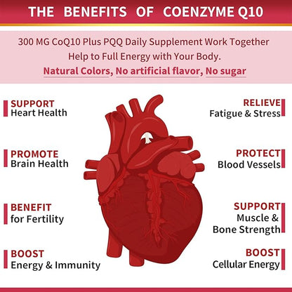 ZEBORA CoQ10-300mg-Softgels with PQQ, BioPerine & Omega-3, 120 Servings Coenzyme Q10 (Ubiquinone) Supplement for High-Absorption, Powerful-Antioxidant, Support Heart-Health & Energy-Production