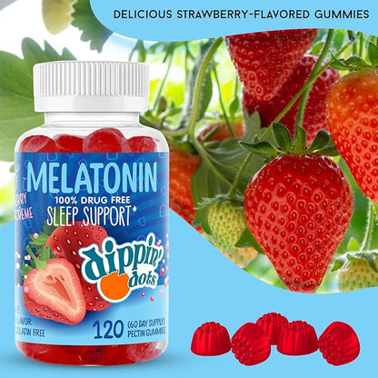Dippin' Dots - Melatonin Sleep Support Gummies (120 Count) Strawberry Sunset Creme Flavor Chews | 2.5mg Per Gummy Sleep Supplement for Children and Adults | Supplement for faster Faster & Longer Sleep