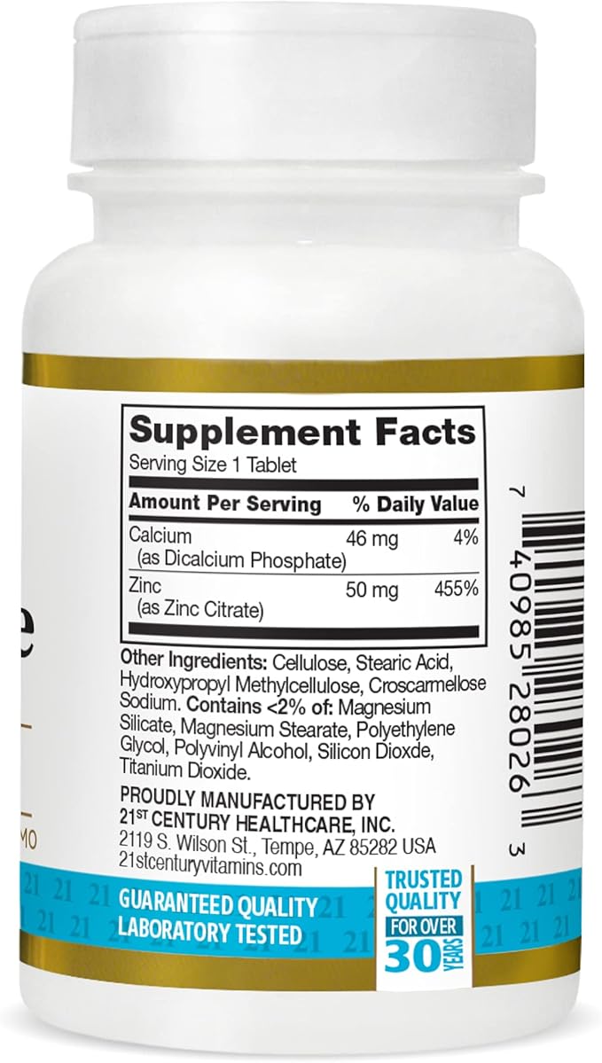 21st Century Healthcare Zinc Citrate Tablets 50mg, 60 Count (Pack of 2)
