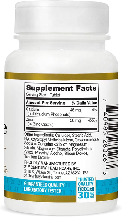 21st Century Healthcare Zinc Citrate Tablets 50mg, 60 Count (Pack of 2)