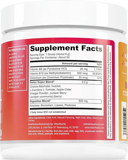 ACV Gut Cleanse Detox Powder | Detox Cleanse Metabolism Booster for Weight Loss | Nourishing L-Carnitine & Digestive Enzymes | Digestion & Bloating Relief for Women | Watermelon Flavored, 50 Servings.
