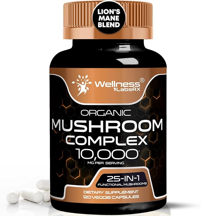 Mushroom Supplement Capsules 10:1 Extract, Mushroom Complex Capsules 1000mg, Lions Mane Supplement with Turkey Tail, Cordyceps, Reishi - 120 Count