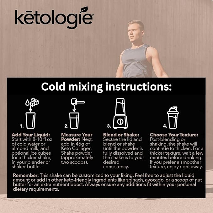 Keto Collagen Shake (Chocolate) - with Coconut Oil, Prebiotics, Grass Fed Hydrolyzed Collagen Peptides Type I & III, Low Carb, Gluten Free,1.78lbs. (810g)