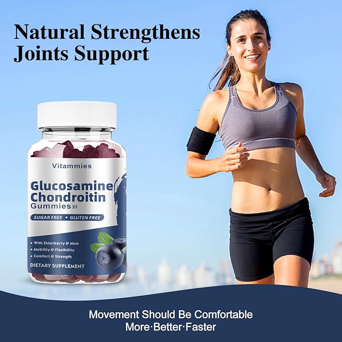 Glucosamine Chondroitin Gummies with MSM & Elderberry Extra Strength - Joint Support, Antioxidant Immune Support Supplement for Adults, Men & Women Minerals, coenzyme Q10, DHA- 60 Blueberry Gummies