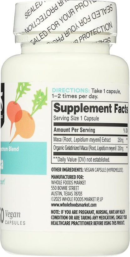 365 by Whole Foods Market, Maca Standardized + Full Spectrum Blend, Libido Support, Vegan Capsules, 60 Count