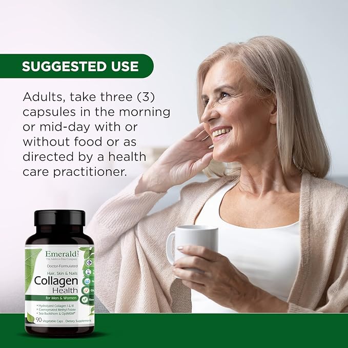 EMERALD LABS Collagen Health - Hydrolyzed Collagen for Healthy Hair, Skin & Nails with Saw Palmetto & Beta-Sitosterol - Also Supports Immune & Adrenal Health - 90 Vegetable Capsules (30-Day Supply)