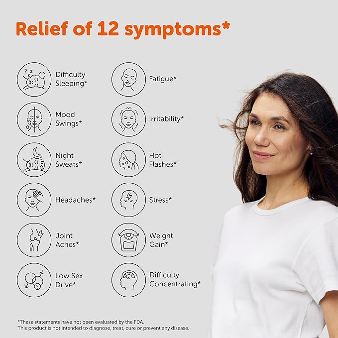 Amberen: Safe Multi-Symptom Menopause Relief. Clinically Shown to Relieve 12 Menopause Symptoms: Hot Flashes, Night Sweats, Mood Swings, Low Energy and More. 2 Month Supply