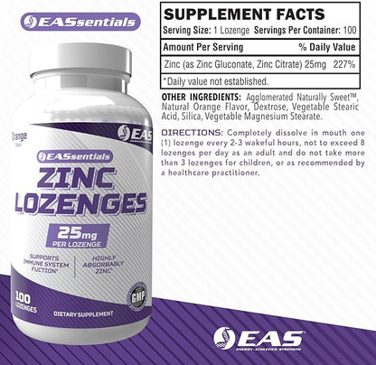 Zinc Lozenges | Highly Absorbable with No Fillers or Additives | Supports Immune Function | Gluten Free, Non GMO | 100 Lozenges (Orange Flavor)